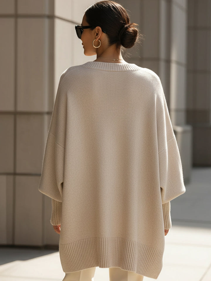 Jennifer | Women's Oversized Round-Neck Sweater with Asymmetrical Hem