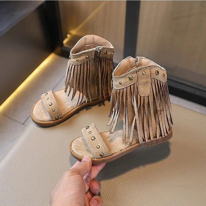 Giselina | Women's Elegant Fringe Heeled Sandals with Side Zipper
