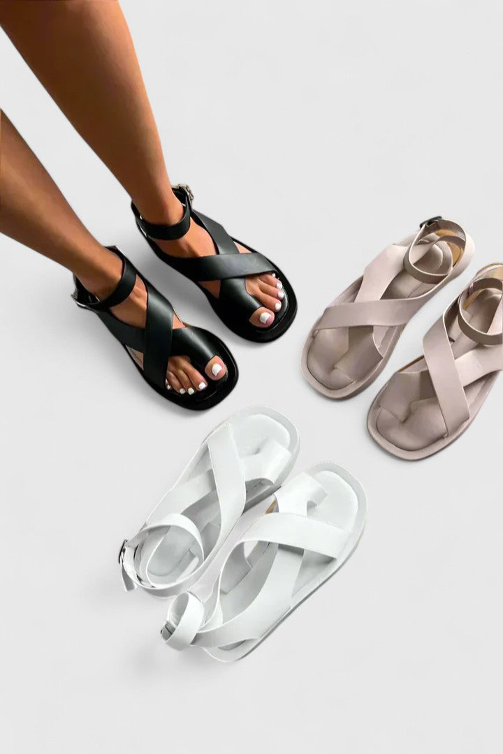 Lalaine | Women's Elegant Flat Sandals with Adjustable Straps and Padded Footbed
