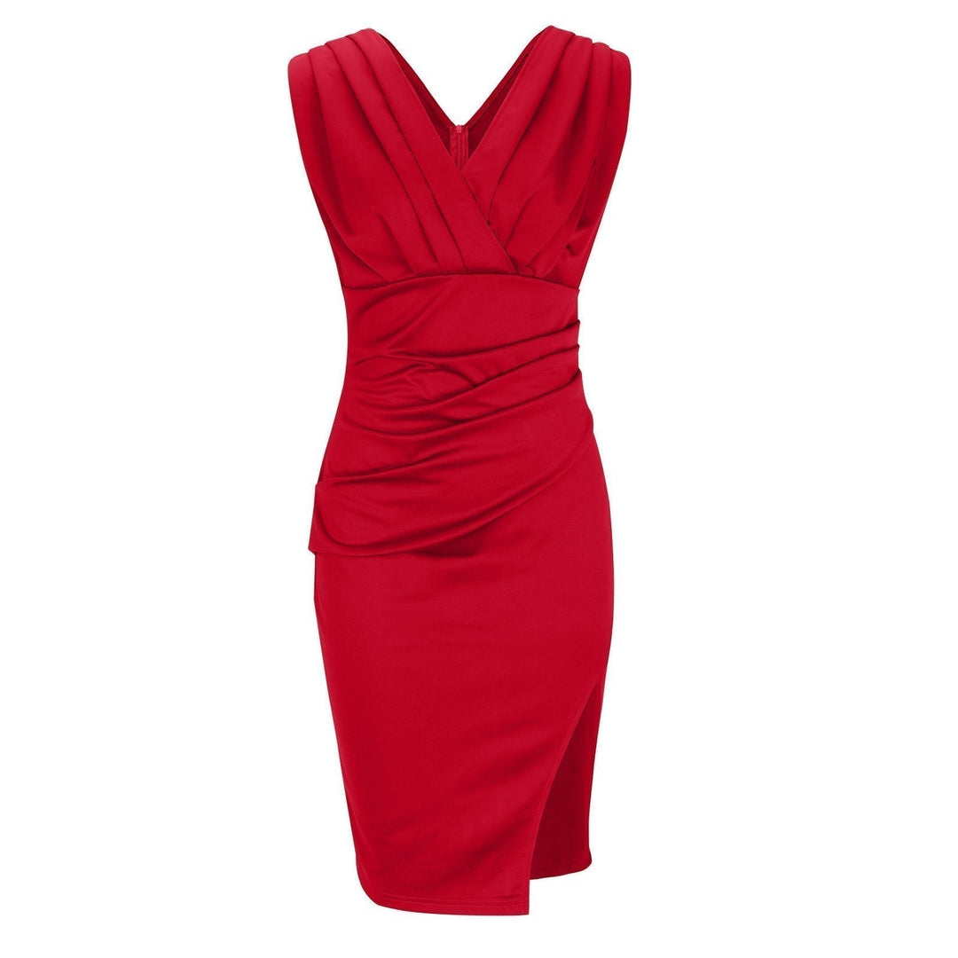 Lavenza | Women's Fitted V-Neck Dress with Side Slit for Special Occasions