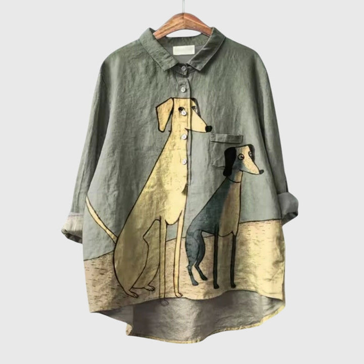 Asta | Women's Dog Print Blouse with Playful Motif