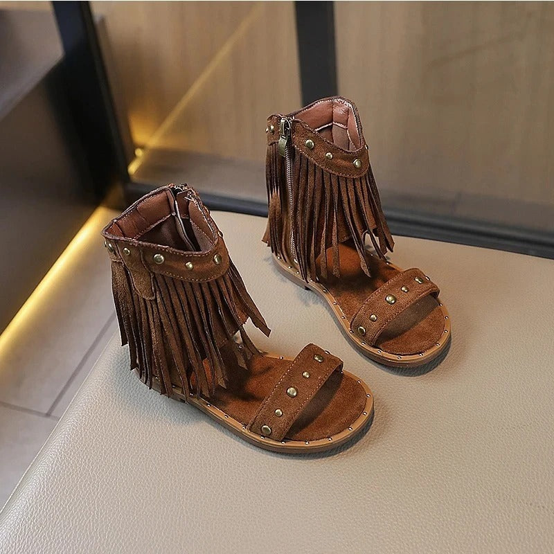 Giselina | Women's Elegant Fringe Heeled Sandals with Side Zipper