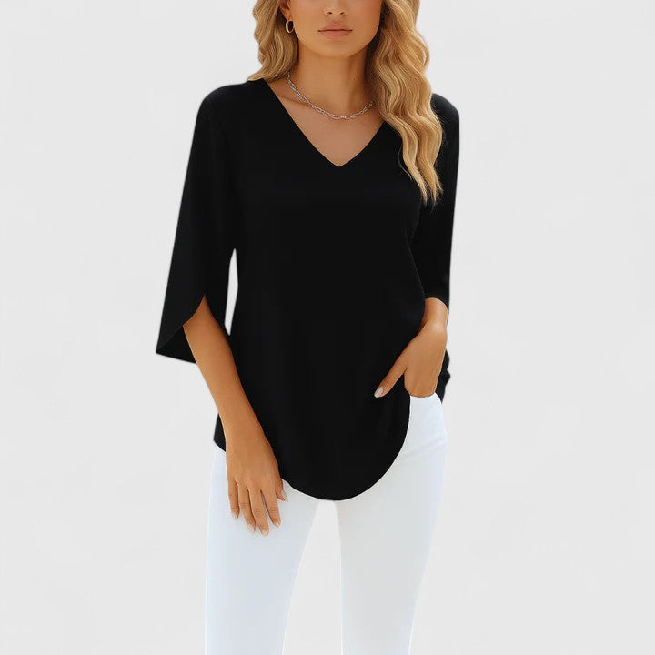 Violetta | Women's Deep V-Neck Relaxed-Fit Blouse with Split Sleeves