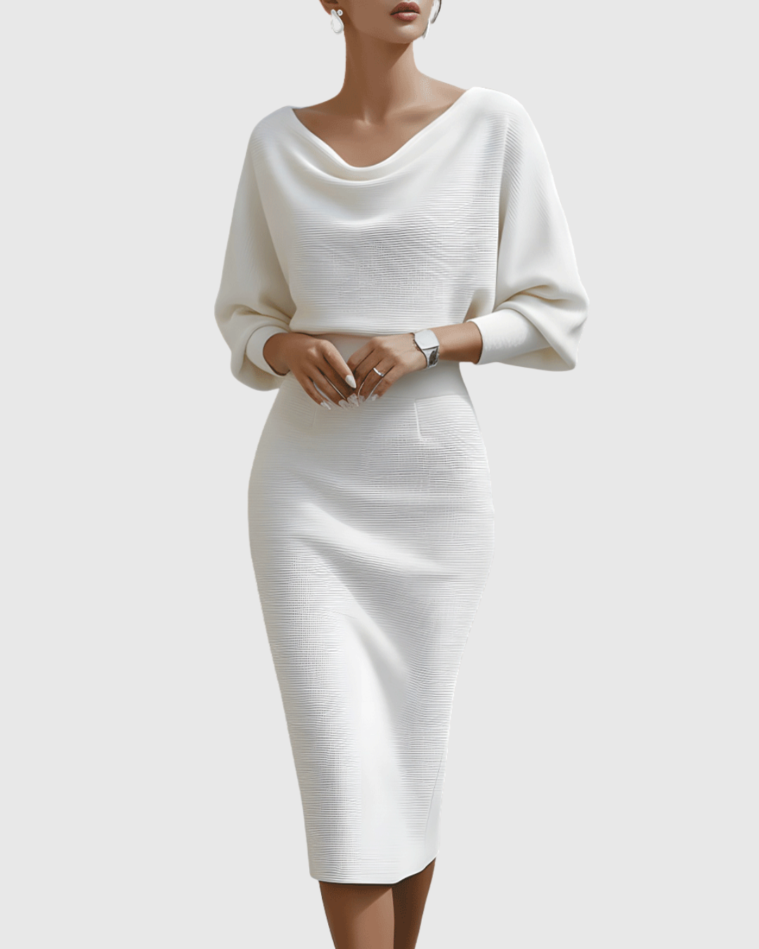 Ismeria | Women's Draped Batwing Midi Dress with Cowl Neckline