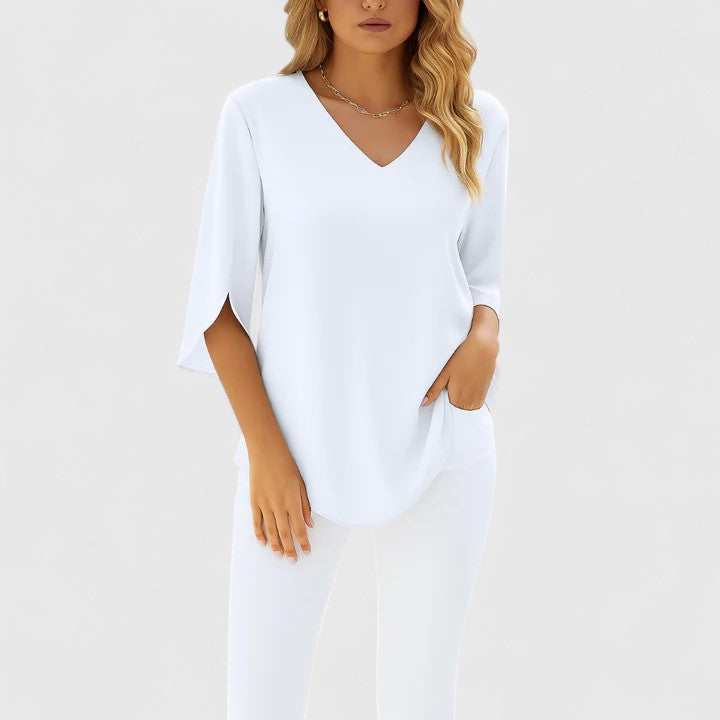 Violetta | Women's Deep V-Neck Relaxed-Fit Blouse with Split Sleeves