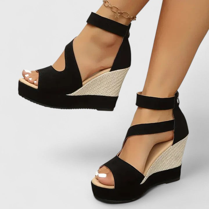 Selviana | Women's Orthopedic Wedge Sandals with Elastic Straps and Woven Heel