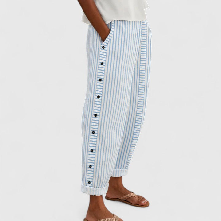 Sharmaine | Women's Relaxed Tapered Striped Trousers with Side Buttons