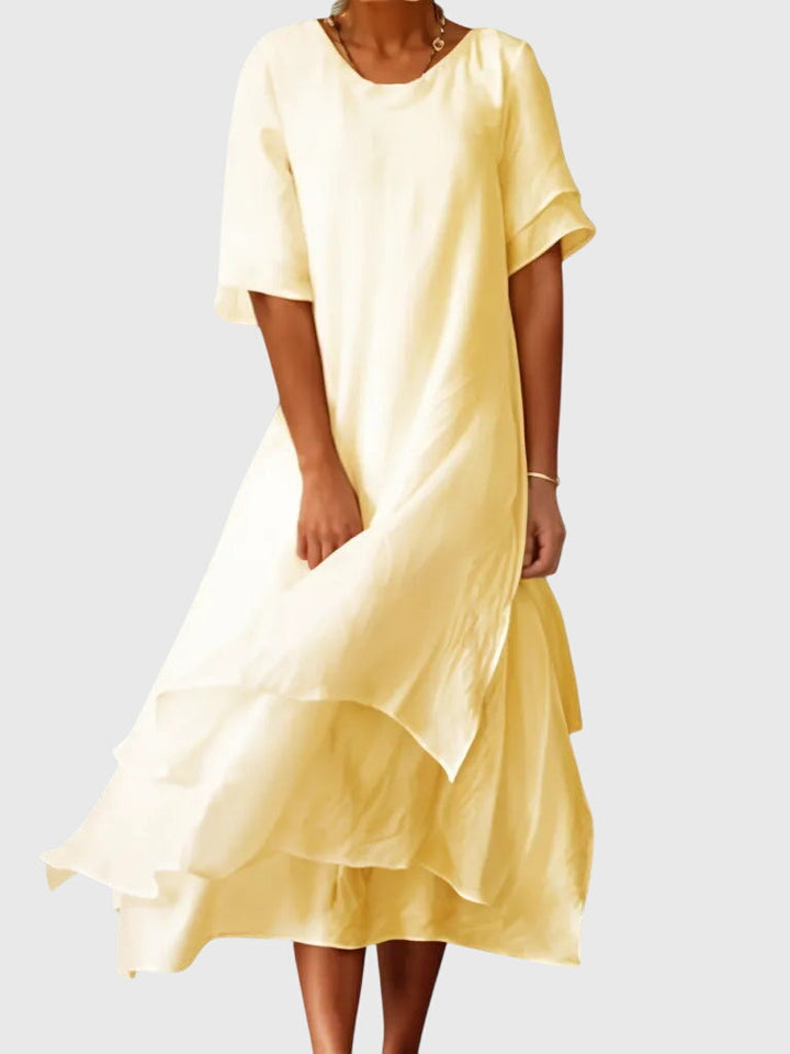 April | Women's Elegant Open-Neckline Dress With Fluid Cut