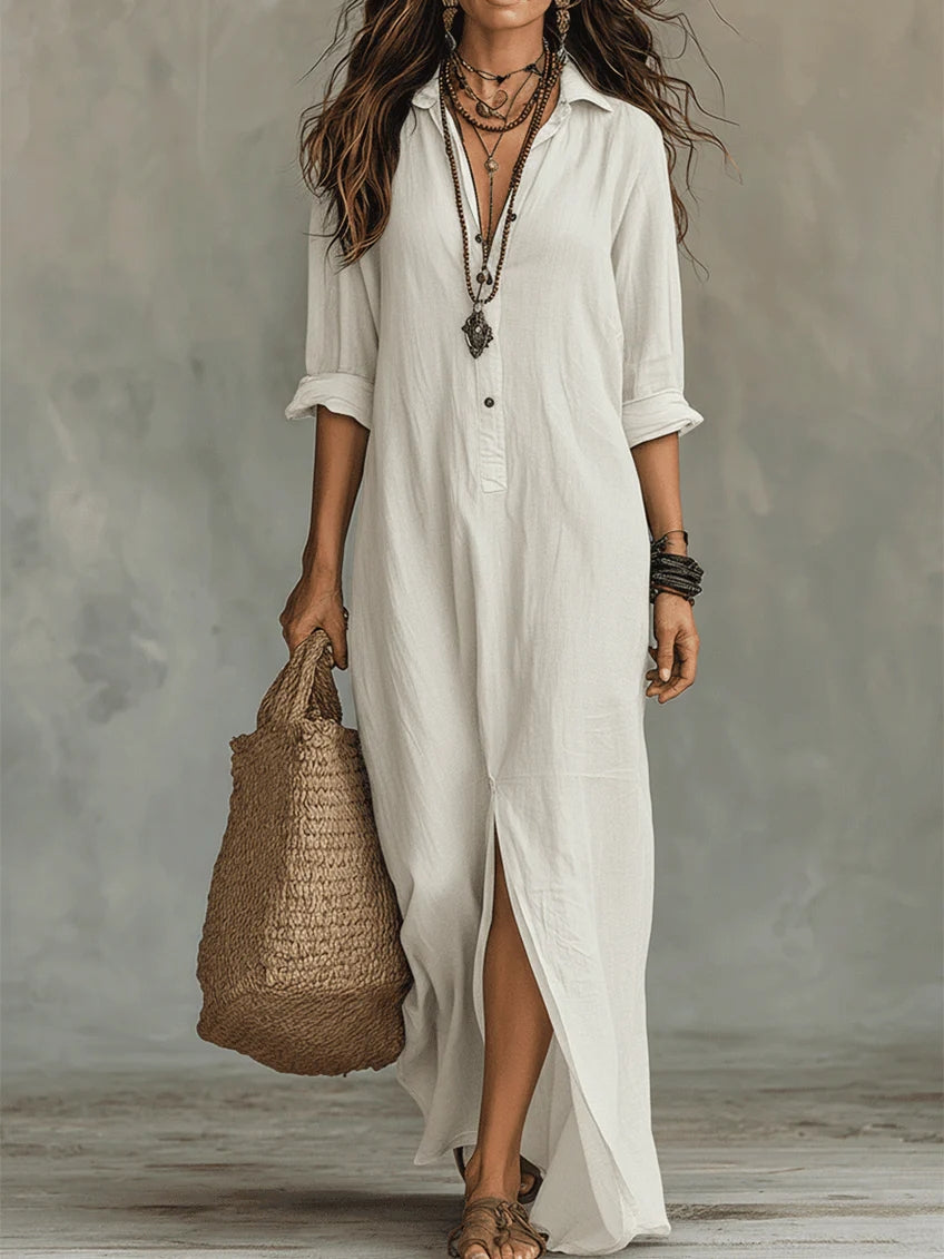 Sophia | Relaxed V-Neck Button Maxi Dress