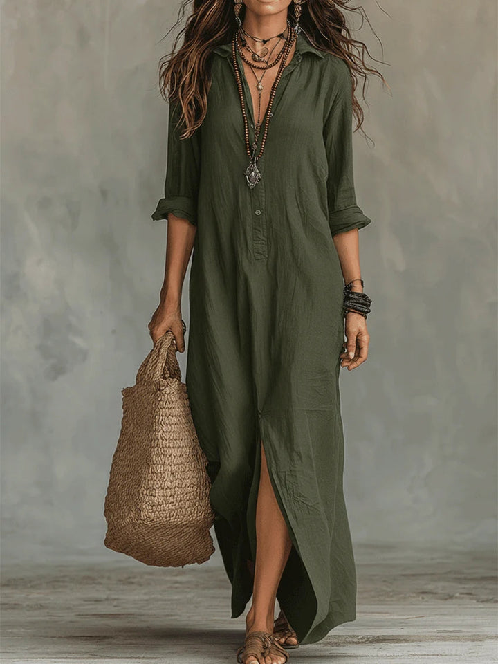 Sophia | Relaxed V-Neck Button Maxi Dress