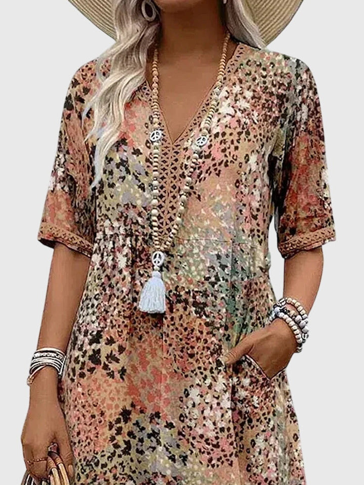 Yvonna | Women's Elegant Floral Midi Dress with Flowing Silhouette