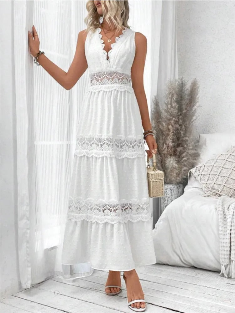 Luna | Women's Lace-Trim Sleeveless Cotton Maxi Dress