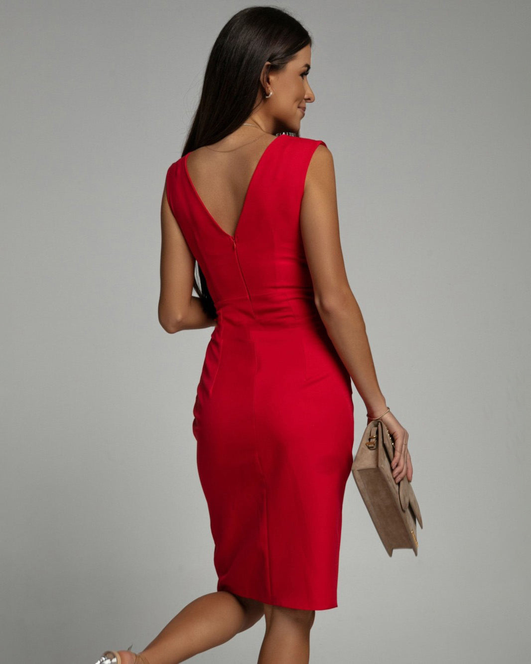 Lavenza | Women's Fitted V-Neck Dress with Side Slit for Special Occasions