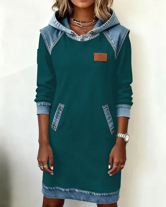 Lunariae – Casual Contrast Hoodie Dress