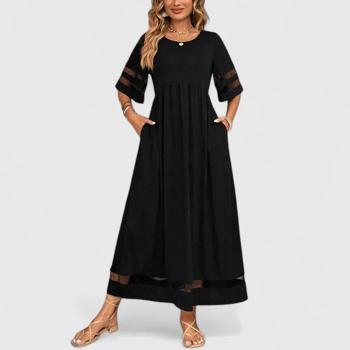 Delymarina | Women's Elegant Empire-Waist Midi Dress with Flowing Skirt