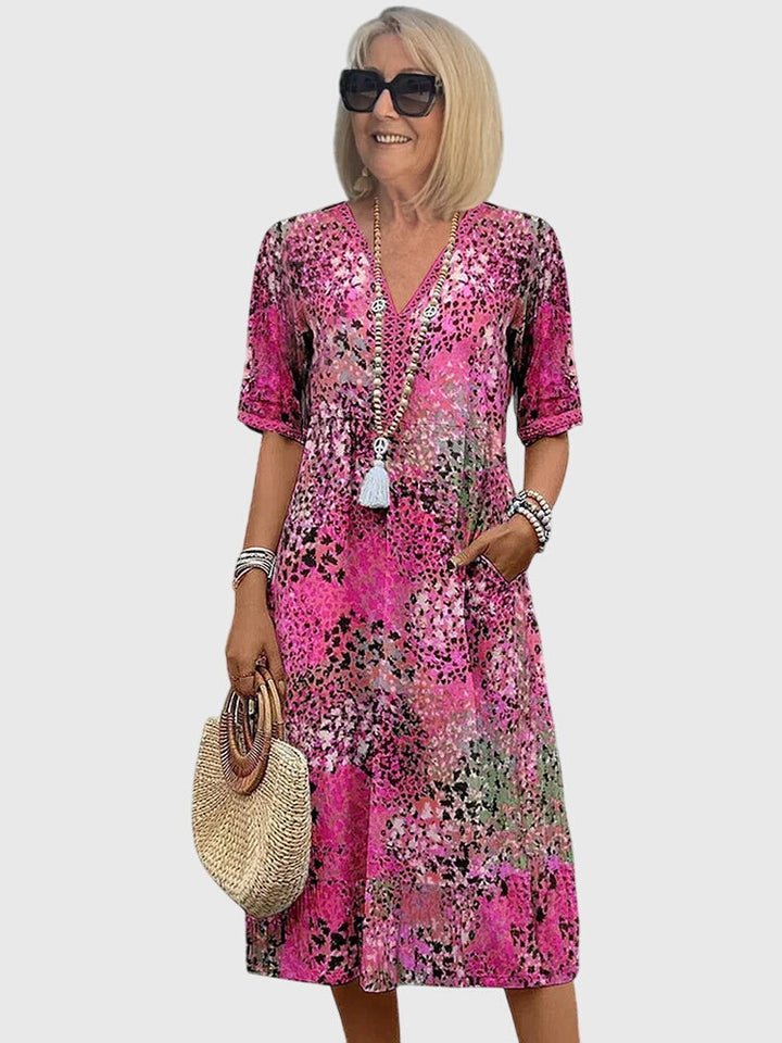Yvonna | Women's Elegant Floral Midi Dress with Flowing Silhouette