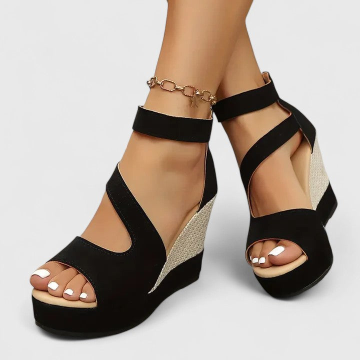 Selviana | Women's Orthopedic Wedge Sandals with Elastic Straps and Woven Heel