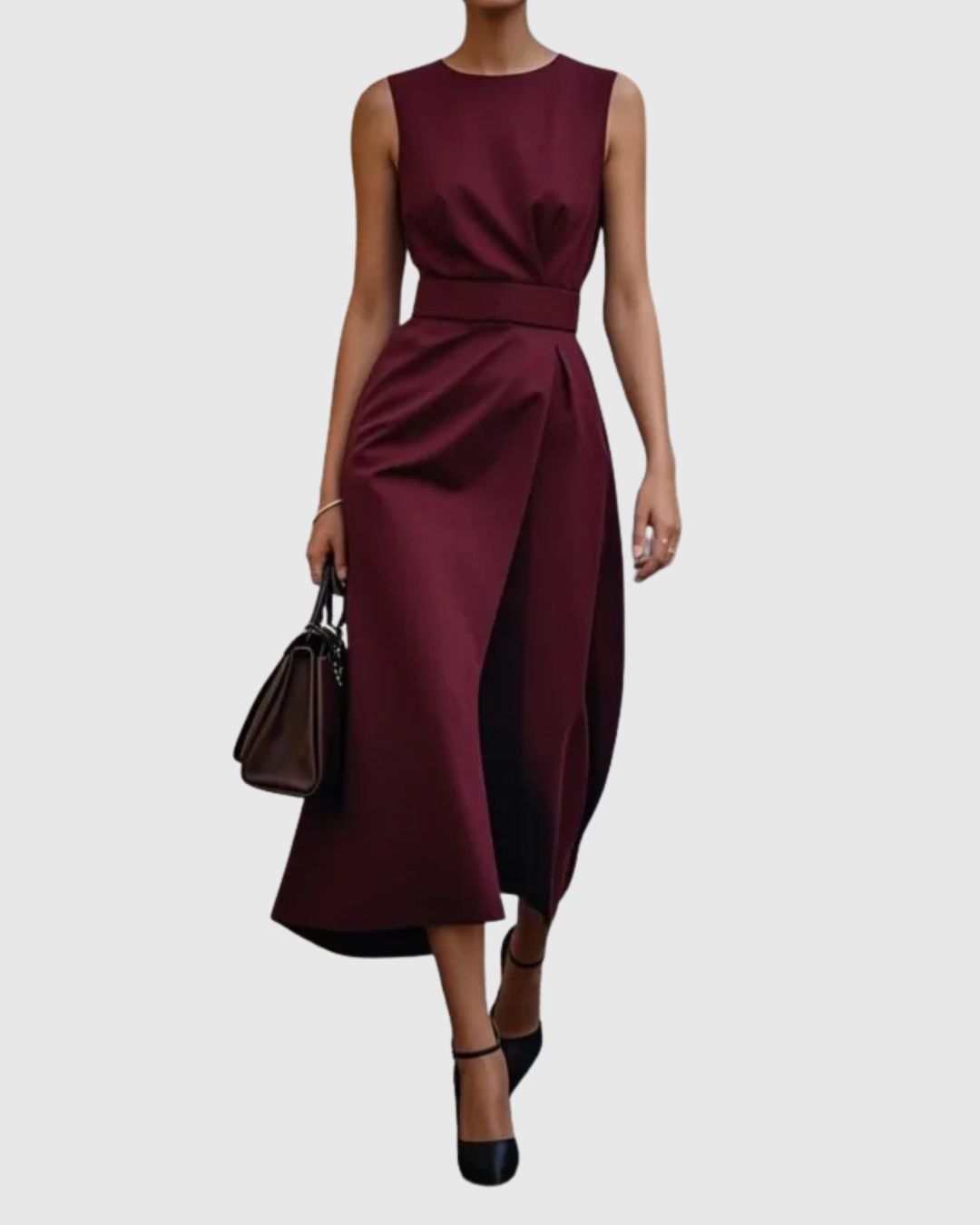 Clarimond | Women's Sleeveless Round Neck Below-Knee Dress with Side Zip