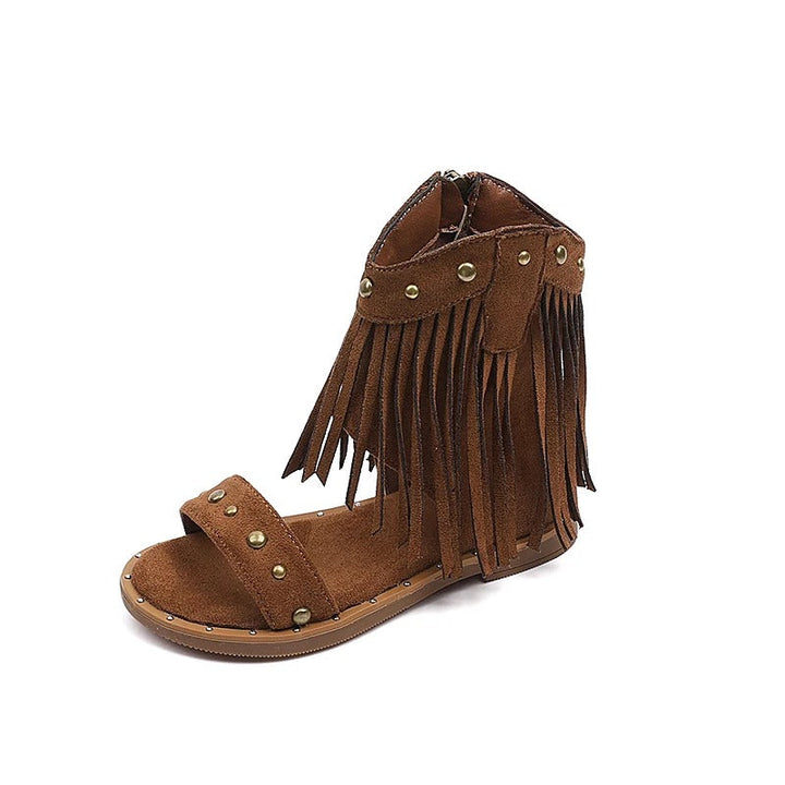 Giselina | Women's Elegant Fringe Heeled Sandals with Side Zipper