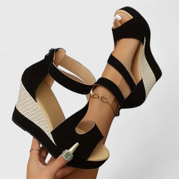 Selviana | Women's Orthopedic Wedge Sandals with Elastic Straps and Woven Heel