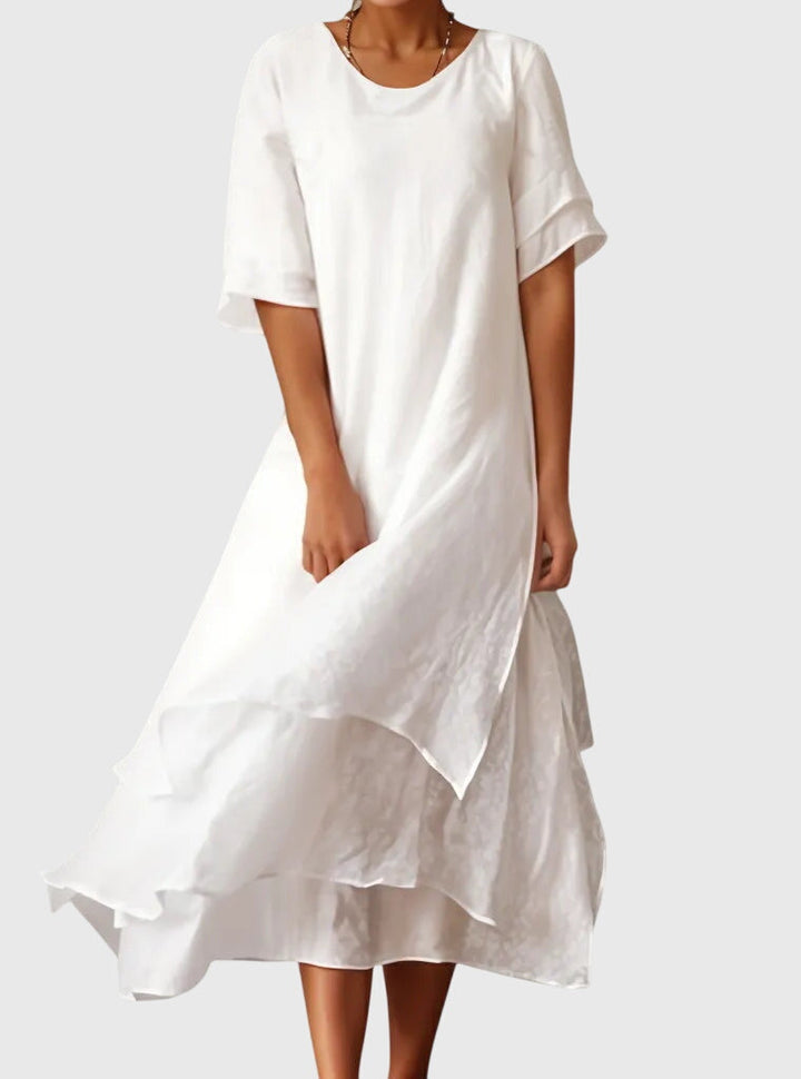 April | Women's Elegant Open-Neckline Dress With Fluid Cut
