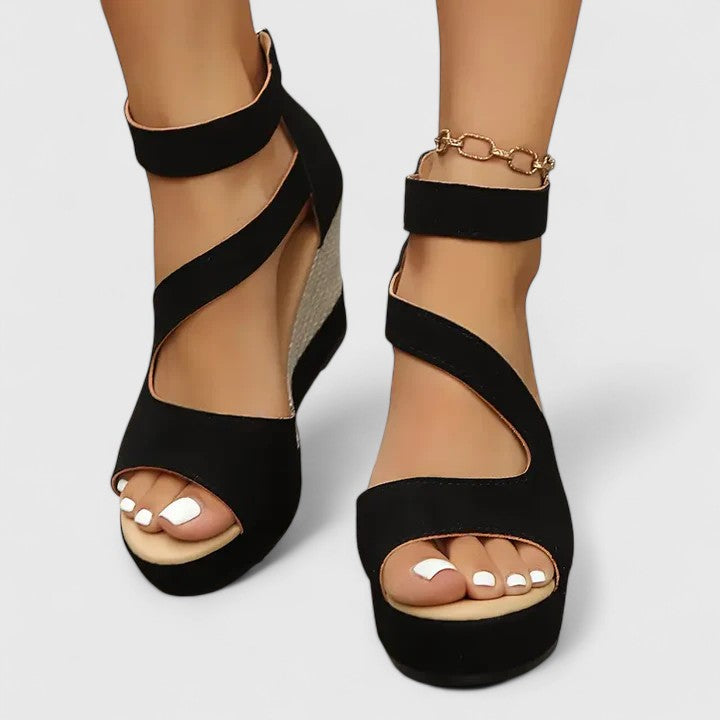 Selviana | Women's Orthopedic Wedge Sandals with Elastic Straps and Woven Heel