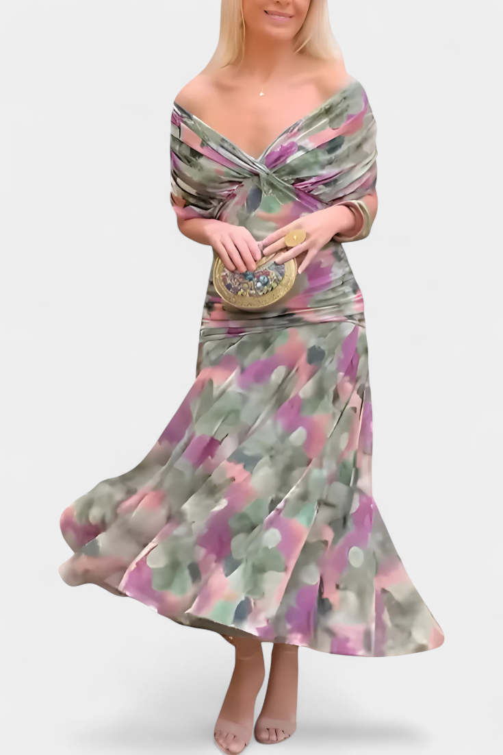 Alorina™ | Long Floral Dress with V-Neck