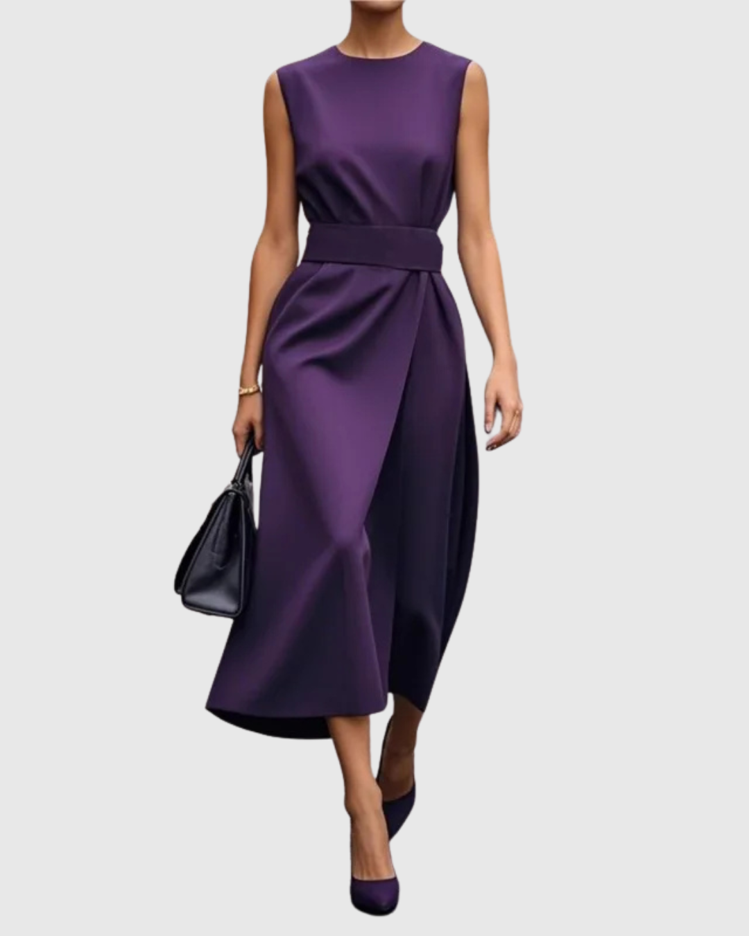 Clarimond | Women's Sleeveless Round Neck Below-Knee Dress with Side Zip