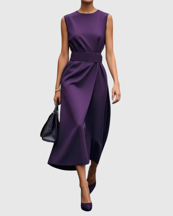 Clarimond | Women's Sleeveless Round Neck Below-Knee Dress with Side Zip