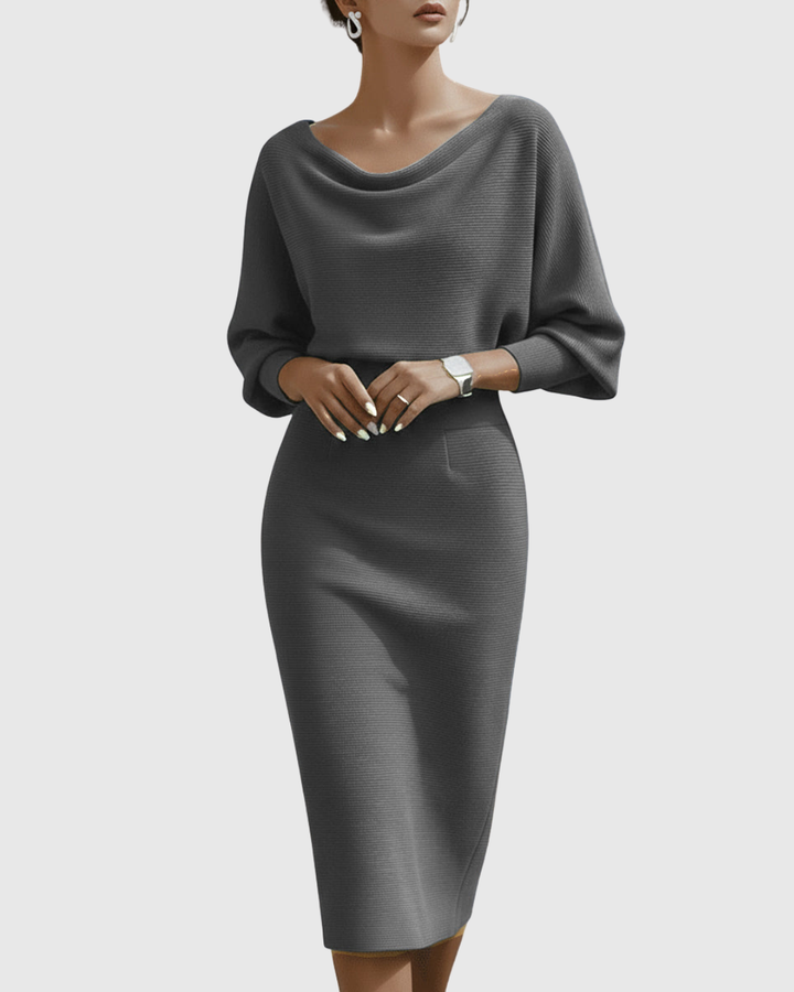 Ismeria | Women's Draped Batwing Midi Dress with Cowl Neckline
