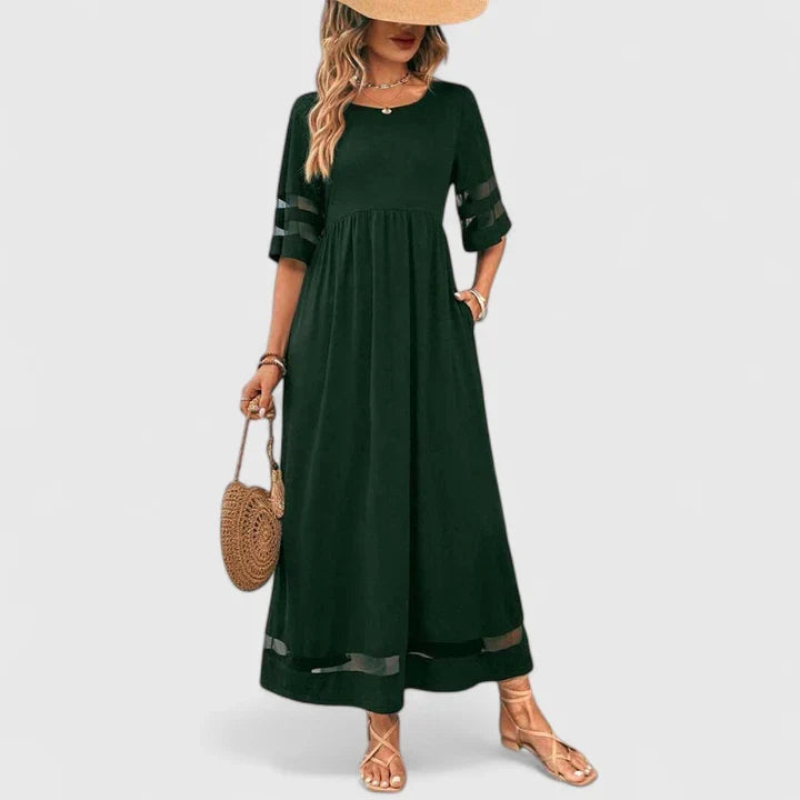 Delymarina | Women's Elegant Empire-Waist Midi Dress with Flowing Skirt