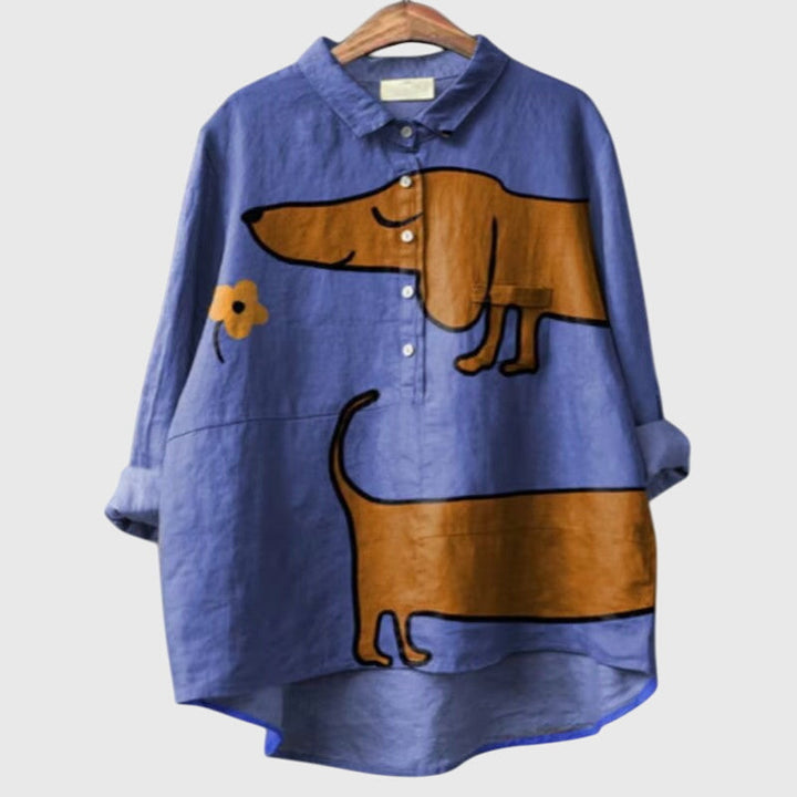 Asta | Women's Dog Print Blouse with Playful Motif