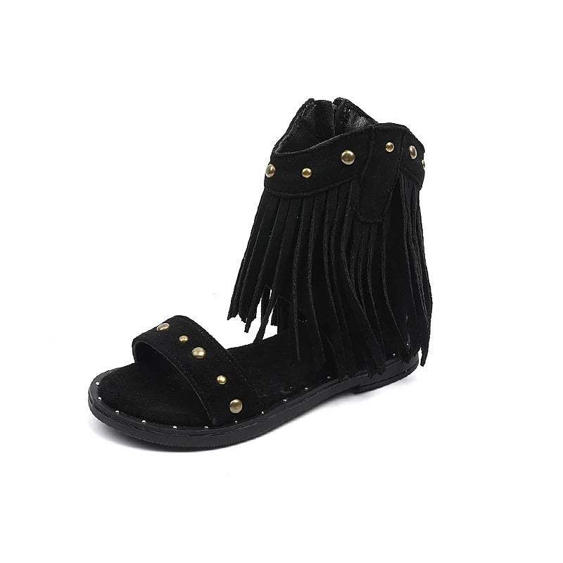Giselina | Women's Elegant Fringe Heeled Sandals with Side Zipper