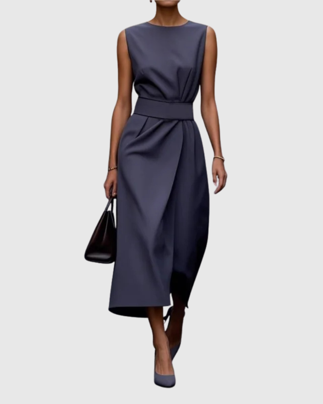 Clarimond | Women's Sleeveless Round Neck Below-Knee Dress with Side Zip