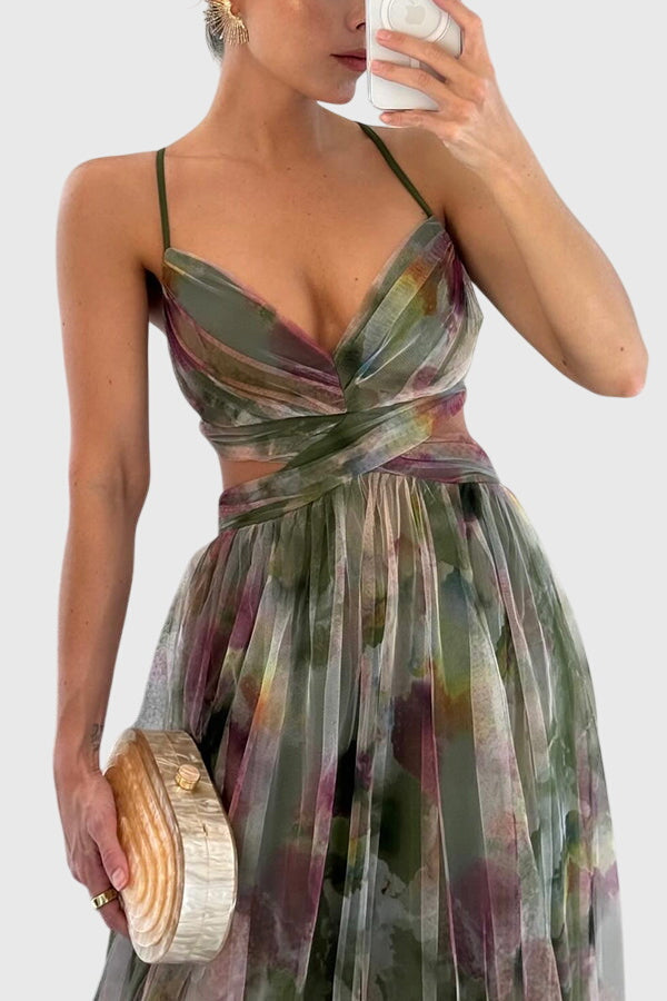 Giselle | Women's Floral Print High-Waisted Maxi Dress with Crisscross Straps
