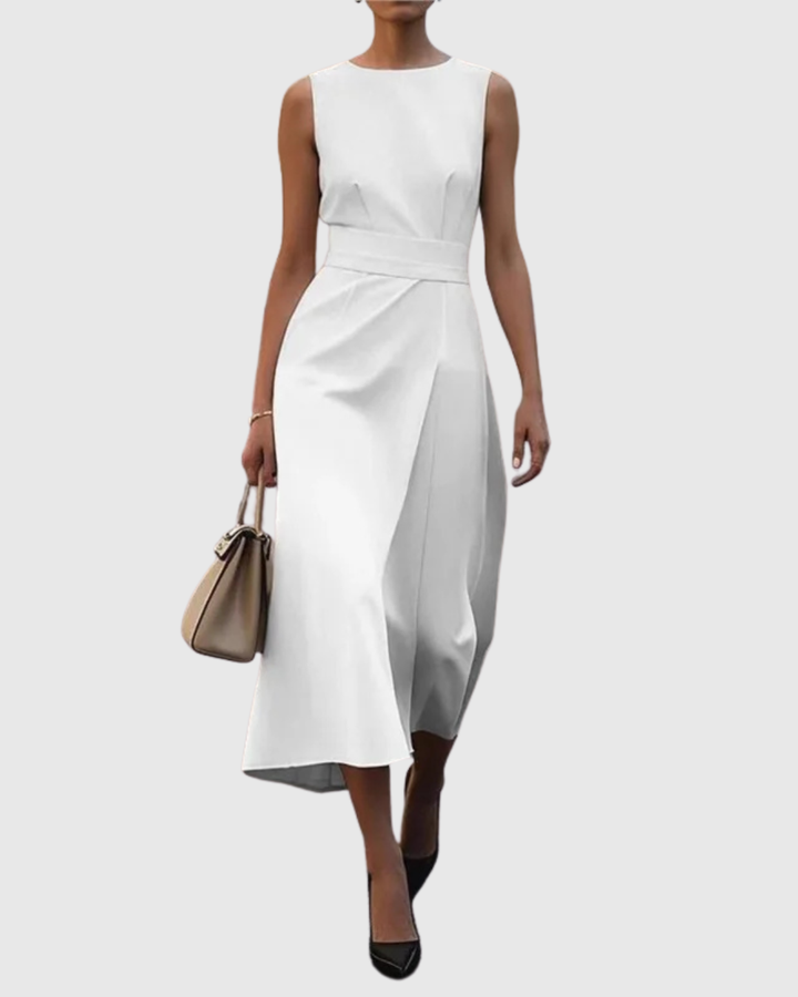Clarimond | Women's Sleeveless Round Neck Below-Knee Dress with Side Zip