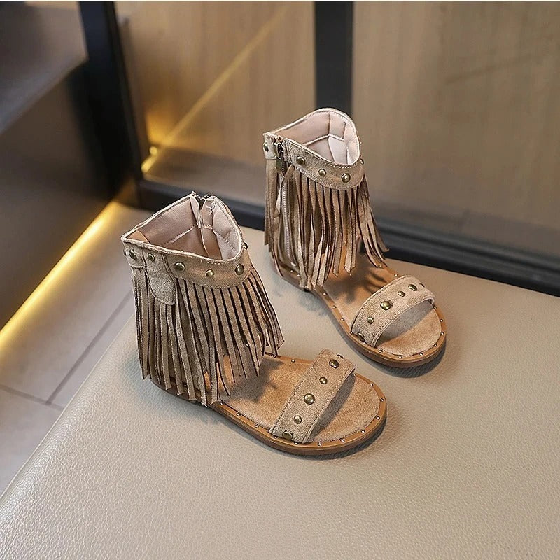 Giselina | Women's Elegant Fringe Heeled Sandals with Side Zipper