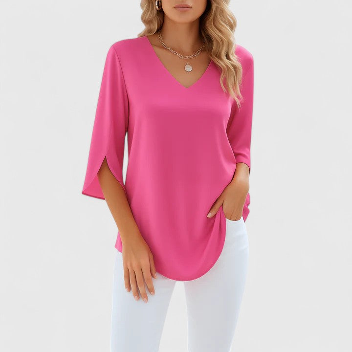 Violetta | Women's Deep V-Neck Relaxed-Fit Blouse with Split Sleeves