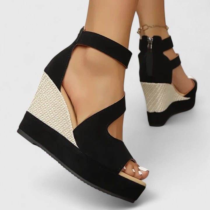 Selviana | Women's Orthopedic Wedge Sandals with Elastic Straps and Woven Heel
