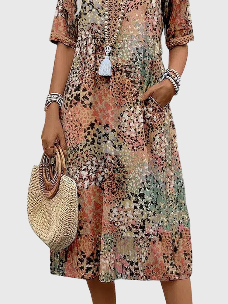 Yvonna | Women's Elegant Floral Midi Dress with Flowing Silhouette