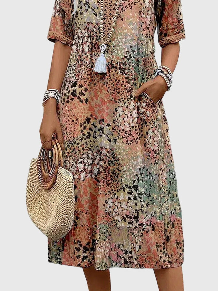 Yvonna | Women's Elegant Floral Midi Dress with Flowing Silhouette