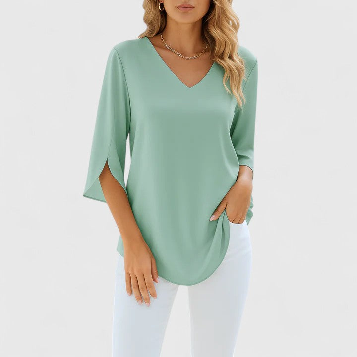 Violetta | Women's Deep V-Neck Relaxed-Fit Blouse with Split Sleeves
