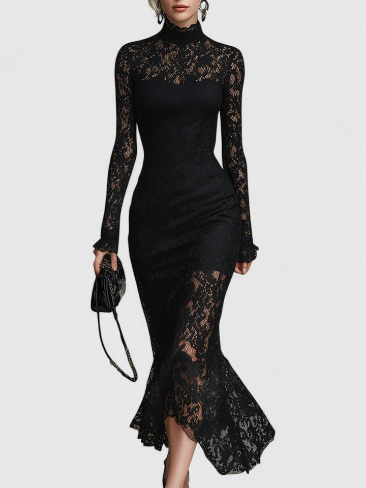 ELWIRA | ELEGANT BLACK MAXI DRESS WITH LACE