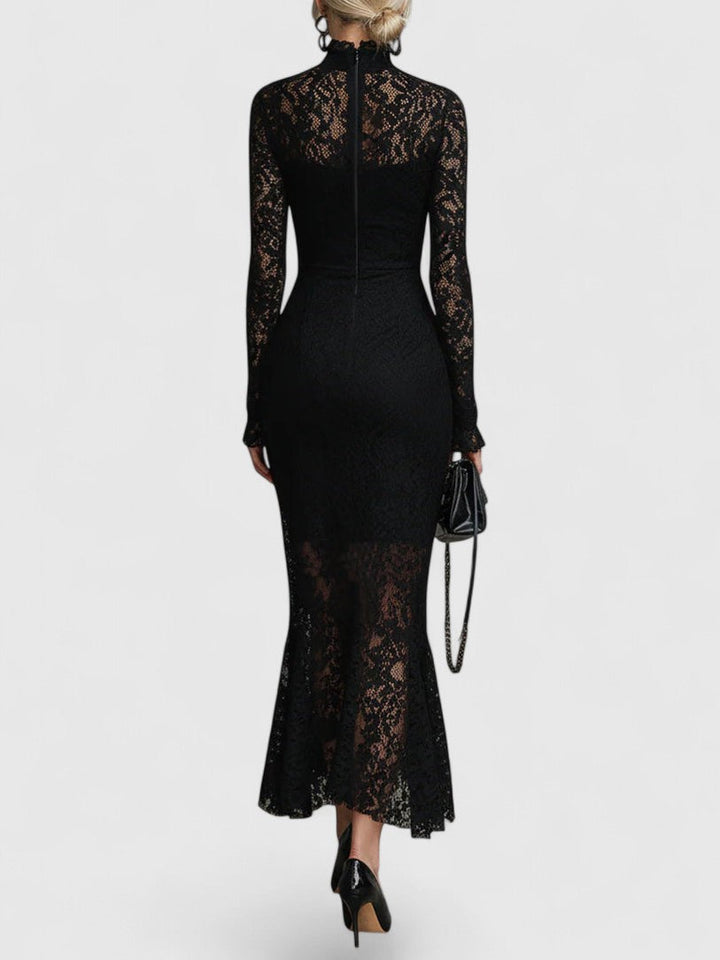 ELWIRA | ELEGANT BLACK MAXI DRESS WITH LACE