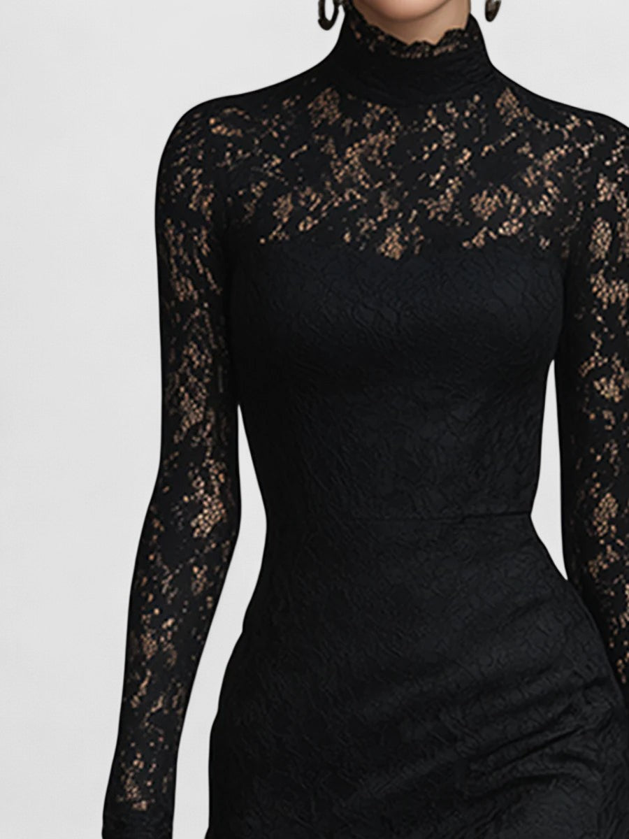 ELWIRA | ELEGANT BLACK MAXI DRESS WITH LACE
