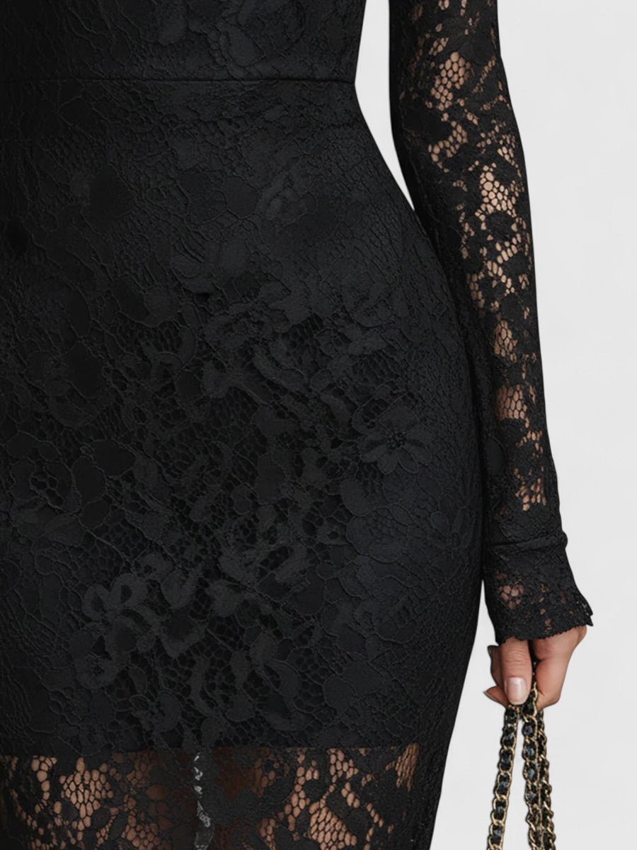 ELWIRA | ELEGANT BLACK MAXI DRESS WITH LACE