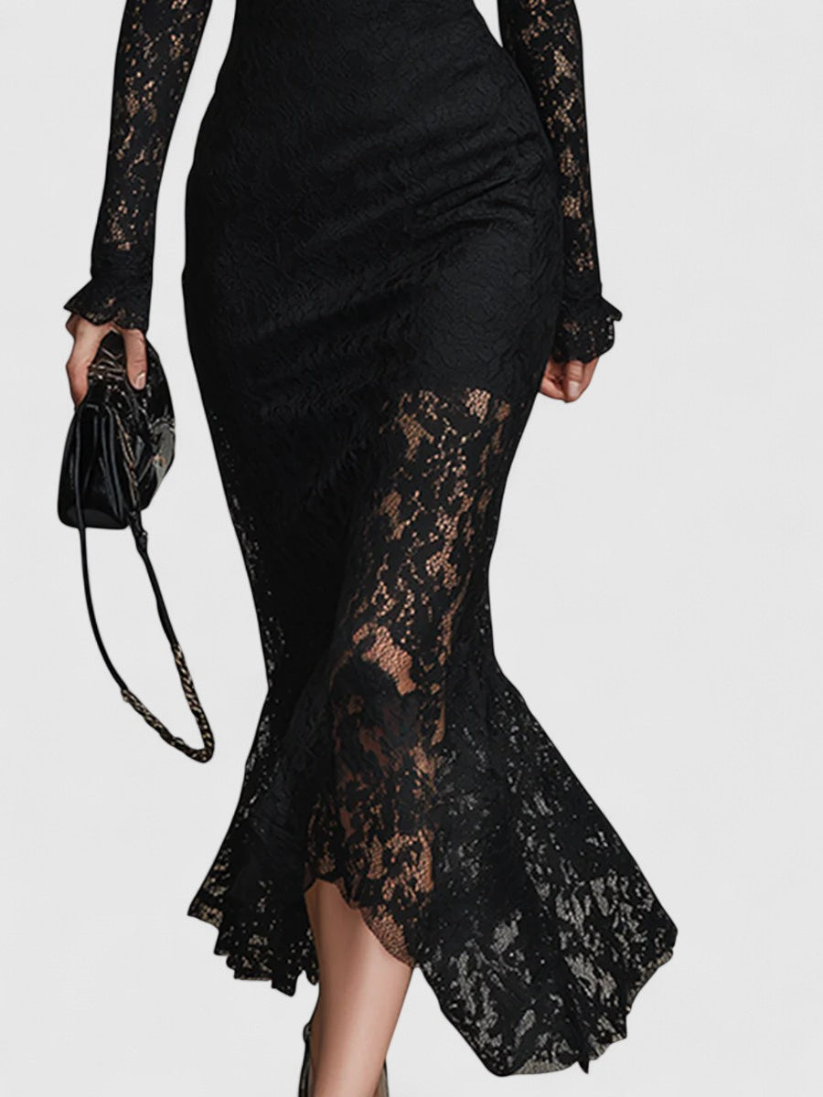 ELWIRA | ELEGANT BLACK MAXI DRESS WITH LACE
