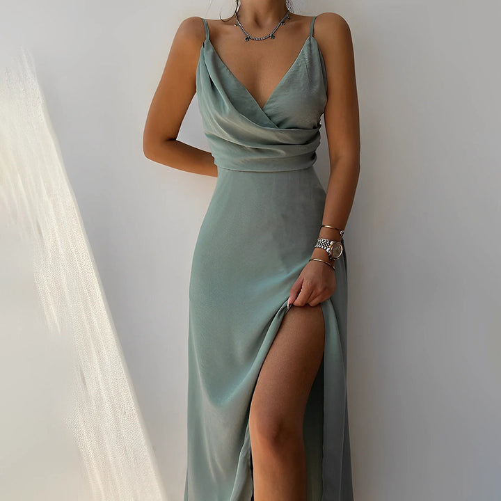 Women’s Maxi Evening Dress with a Wrap V-Neckline – Andromeda