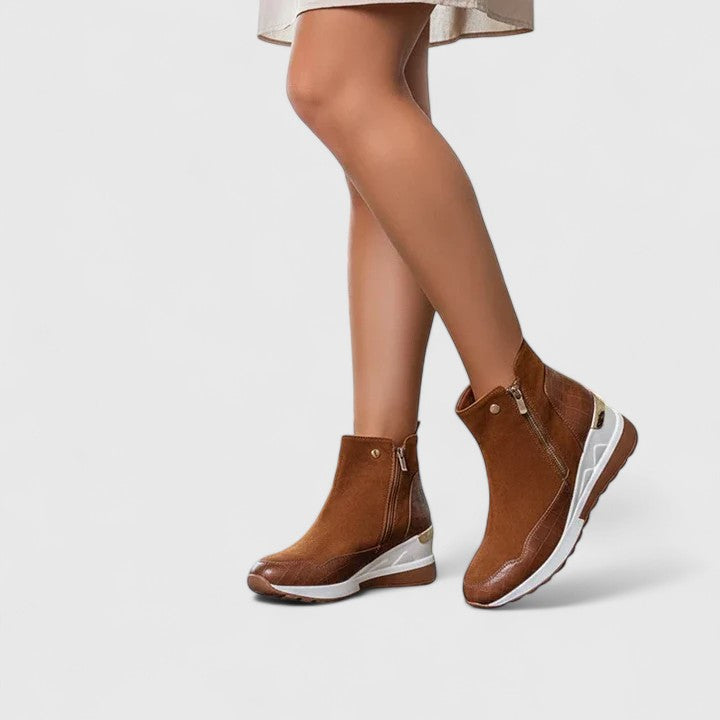 Maele | Women's Suede Ankle Boots with Zipper, Wedge Insole and Non Slip Sole