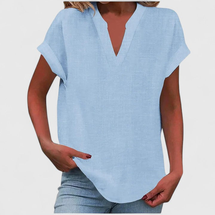 Xavinah | Women's Comfortable V-Neck Blouse with Rolled Short Sleeves